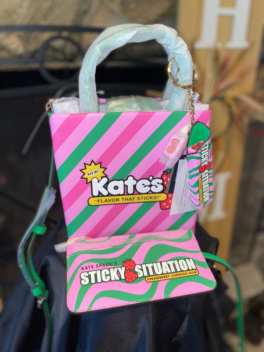 Set of 3 New Factory Sealed Strawberry Gum Kate Spade Purse, Wallet, Keychain